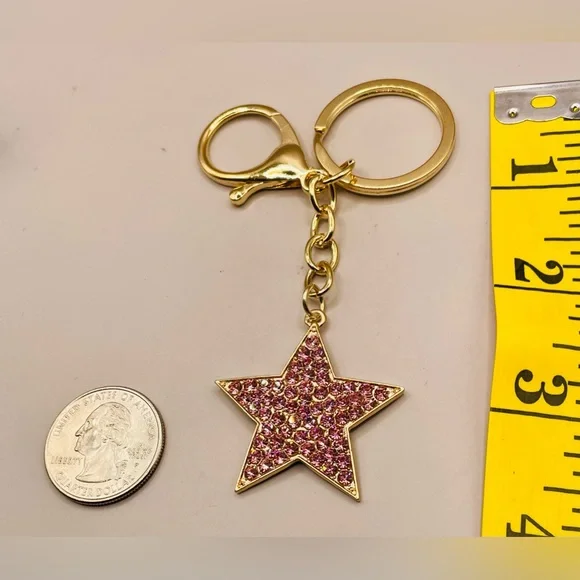 Star pink rhinestone key chain. Key ring. Purse, bag, backpack charms. Bling - Picture 3 of 4